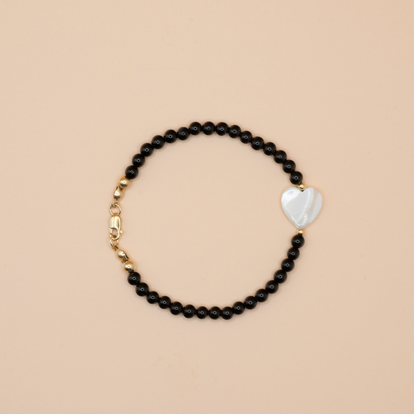 Mother of Pearl Heart Bracelet / Black Onyx