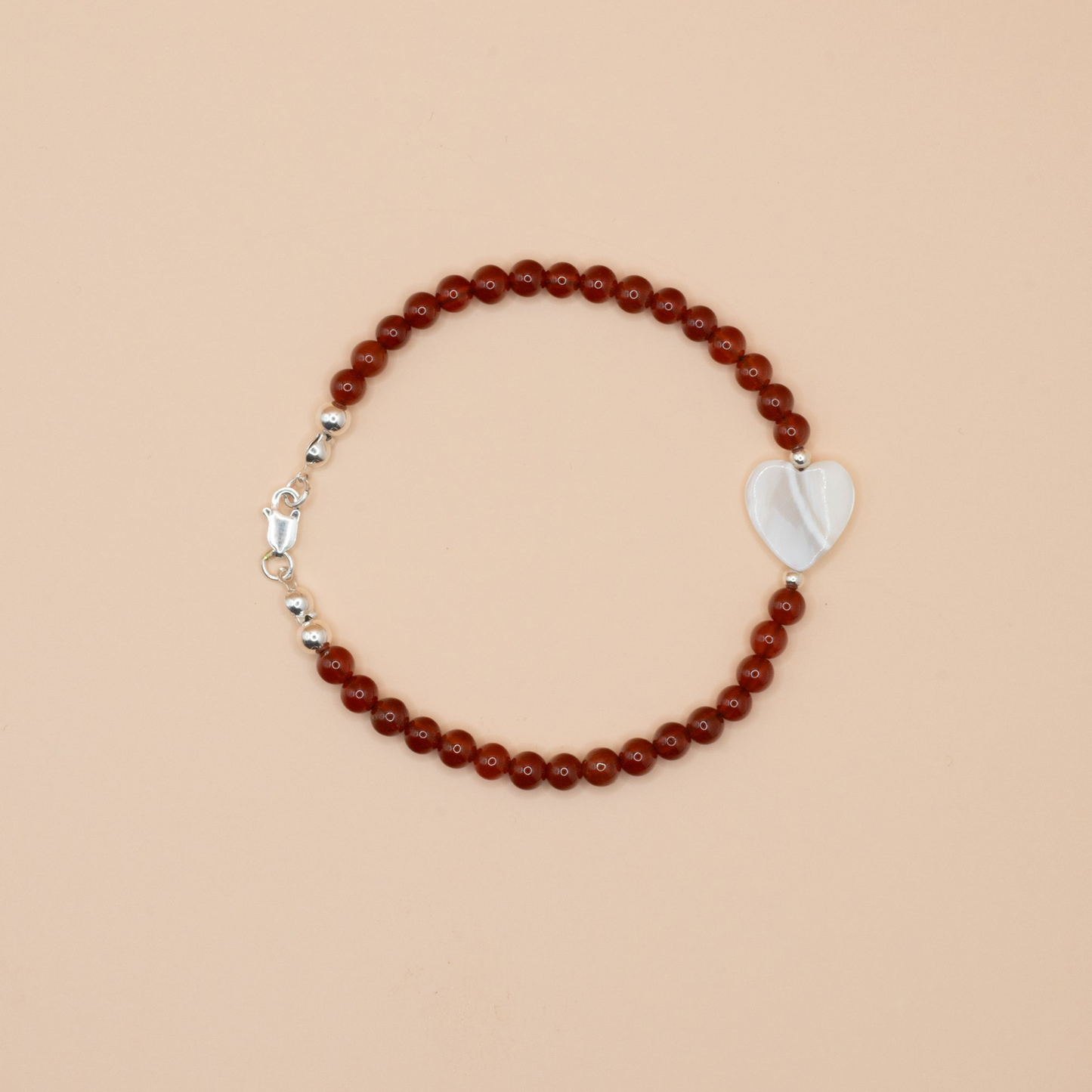 Mother of Pearl Heart Bracelet / Carnelian